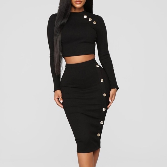 Fashion Nova Dresses & Skirts - Black two piece with  gold buttons down side